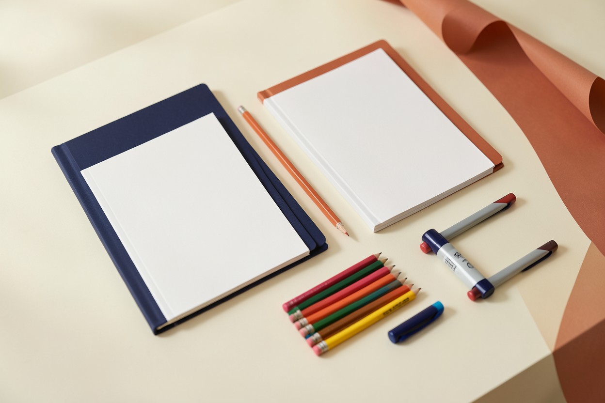 Cuadernos, lápices y elementos para estudiar